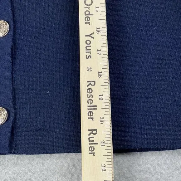 Loft Ruffle Neck Sweater Womens XL Navy Button Up Cardigan Workwear Fall Casual - Picture 9 of 12